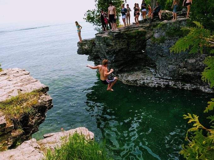 Cliff jumping at Cave Point County Park, Sturgeon Bay WI