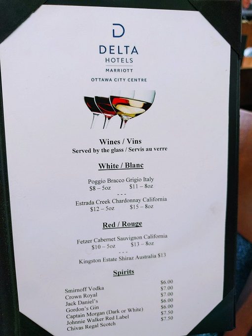 Delta Hotels Ottawa City Centre Club Lounge - Wine prices