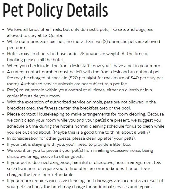 La Quinta Pet Policy 1