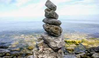 Rock balancing at Cave Point County Park, Sturgeon Bay, WI