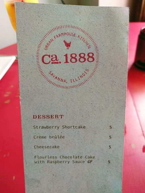 Ca. 1888 dessert menu, Savanna IL