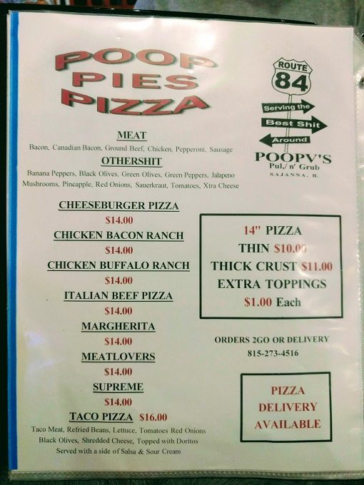 Poopy's menu - Pizza