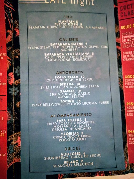 Kimpton Gray Hotel, Chicago IL - Boleo food menu