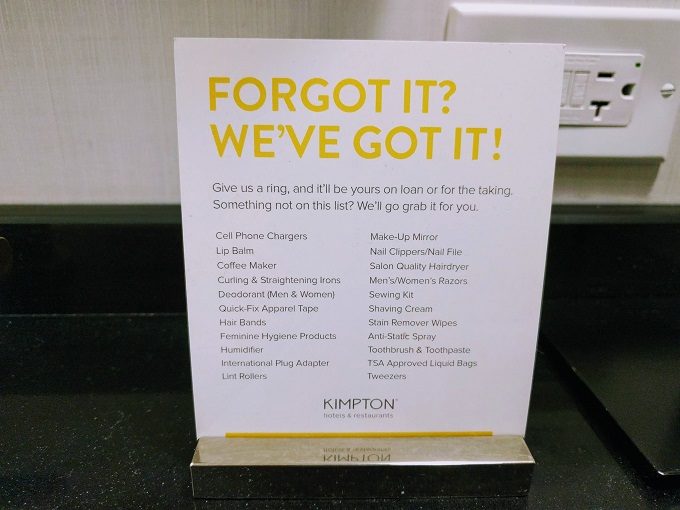 Kimpton Gray Hotel bathroom, Chicago IL - Forgotten item list