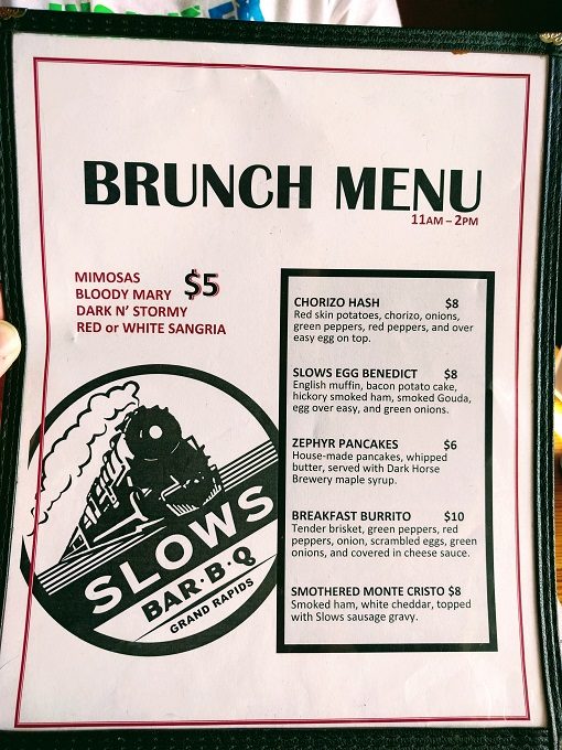 Slows Bar BQ menu, Grand Rapids MI - Brunch