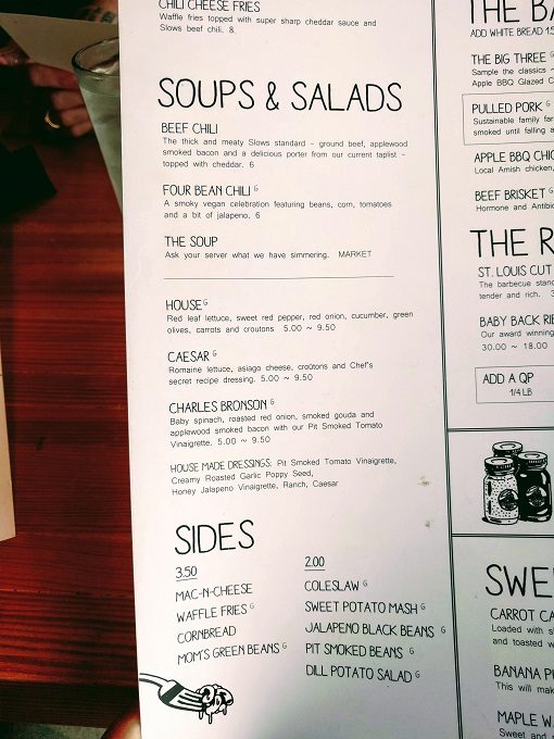 Slows Bar BQ menu, Grand Rapids MI - Soups, salads & sides