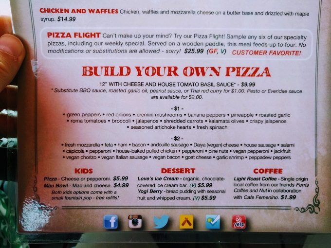 The Mitten Brewing Co. menu Grand Rapids MI - Build your own pizzas
