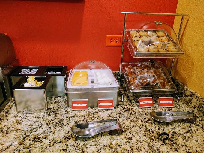 TownePlace Suites Chicago Naperville, Illinois breakfast - Cream cheese, cheese, hard boiled eggs and muffins