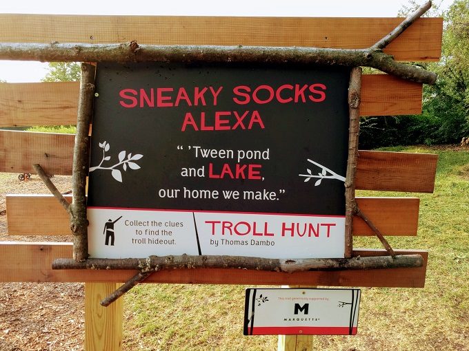 Troll Hunt, Morton Arboretum, Lisle IL - Sneaky Socks Alexa sign & clue