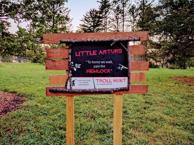 Troll Hunt, Morton Arboretum, Lisle IL - Troll 6 - Little Arturs sign & clue