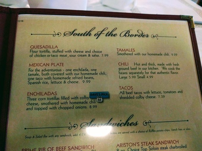 Ariston Cafe menu, Litchfield IL - Mexican options