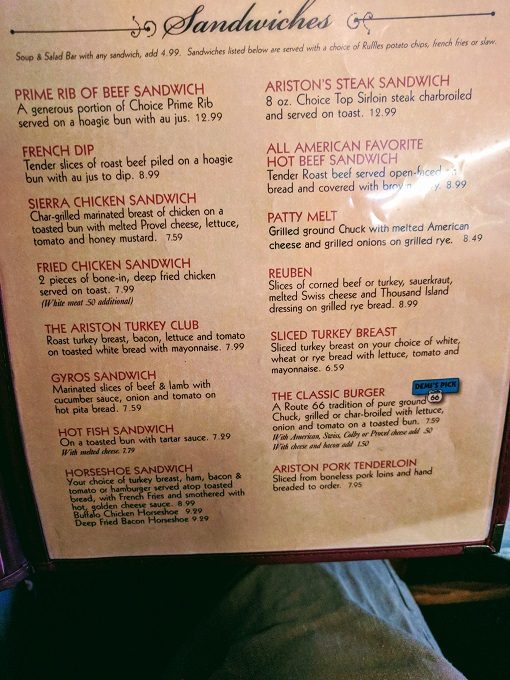 Ariston Cafe menu, Litchfield IL - Sandwiches