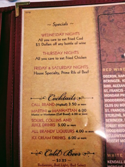 Ariston Cafe menu, Litchfield IL - Specials & cocktails