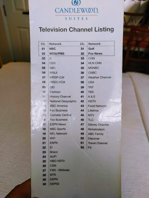 Candlewood Suites Springfield IL - TV channel listing