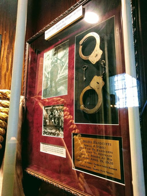 Franklin County Historic Jail Museum, Benton IL - Handcuffs used on Charlie Birger