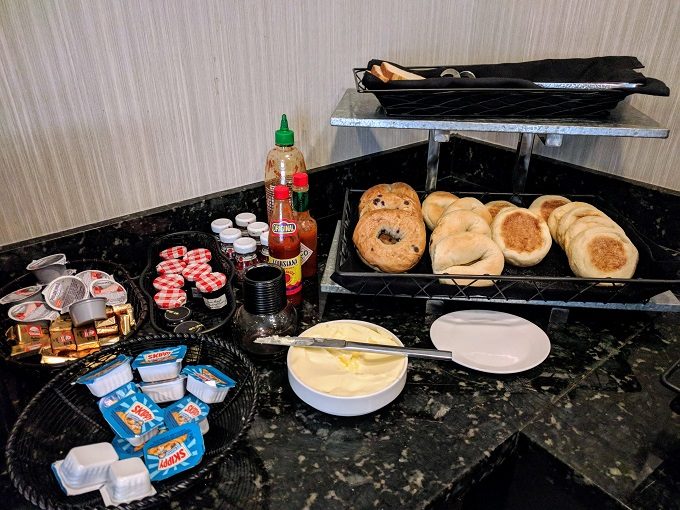 Hyatt Regency Tulsa - Club lounge breakfast - bagels, breads, cream cheese & preserves
