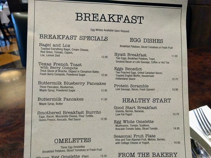 Hyatt Regency Tulsa - Daily Grill breakfast menu 1