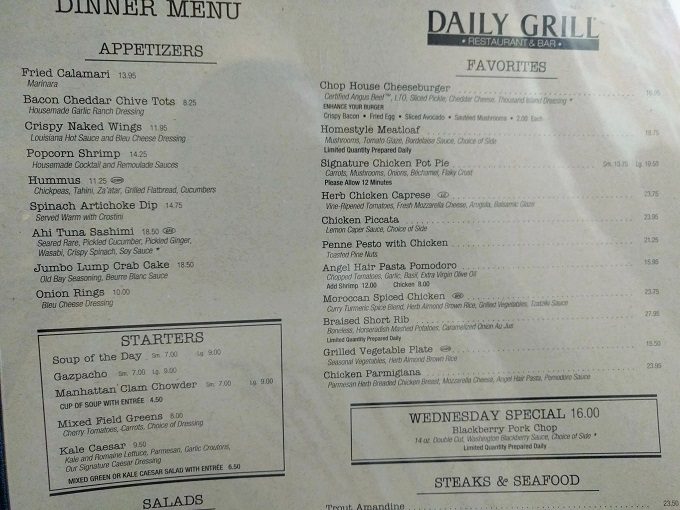 Hyatt Regency Tulsa - Daily Grill dinner menu - Appetizers, starters & entrees