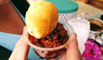 Chili with savory donut & sprinkles