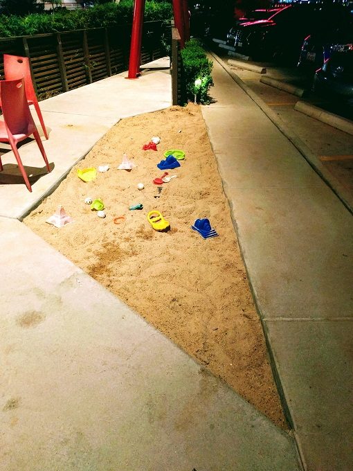 Sand pit outside P. Terry's Burger Stand, Austin TX