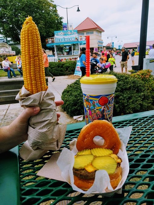 Tulsa State Fair food - Donut burger & corn