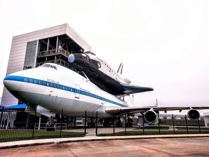 Boeing 747 shuttle carrier and replica of shuttle Independence