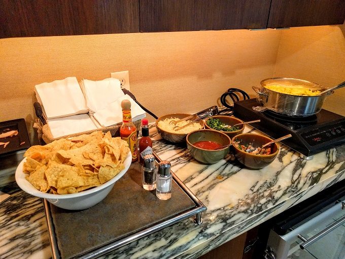 Grand Hyatt San Antonio TX Club Lounge breakfast - Tortilla chips, scrambled eggs & toppings