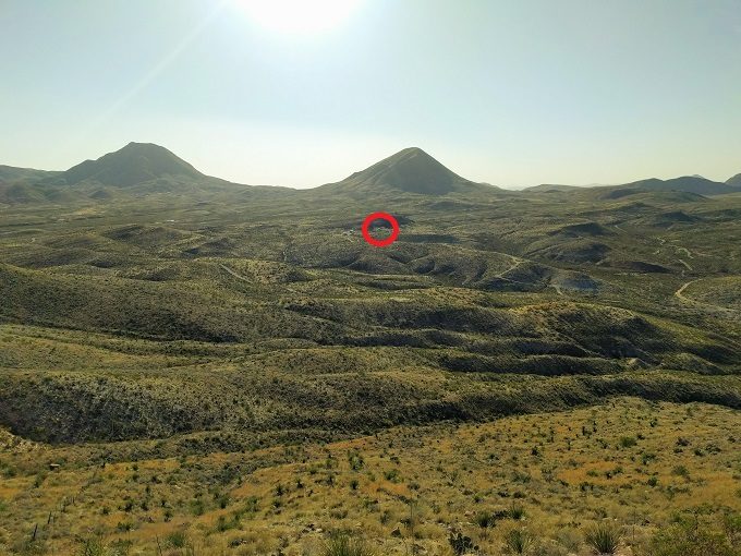 Distant view of the West Corazón Casita in Terlingua, Texas