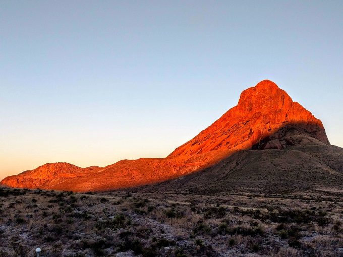 Sunset view of West Corazón Peak, Terlingua TX