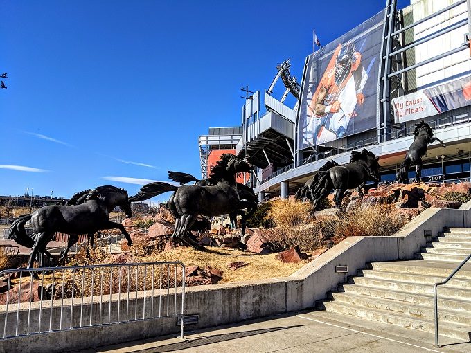 Broncos sculpture outside Denver Broncos Stadium
