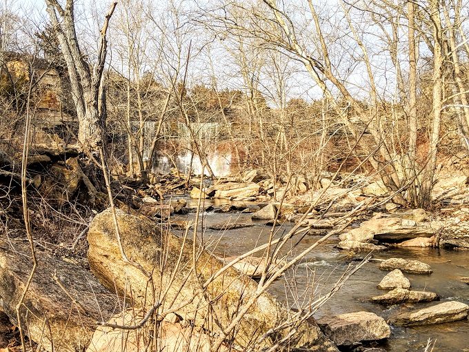 Cowley State Fishing Lake waterfall in the distance