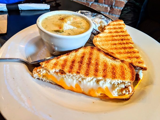 Gella's Diner & Lb. Brewing Co. - Grilled cheese panini and dill pickle soup