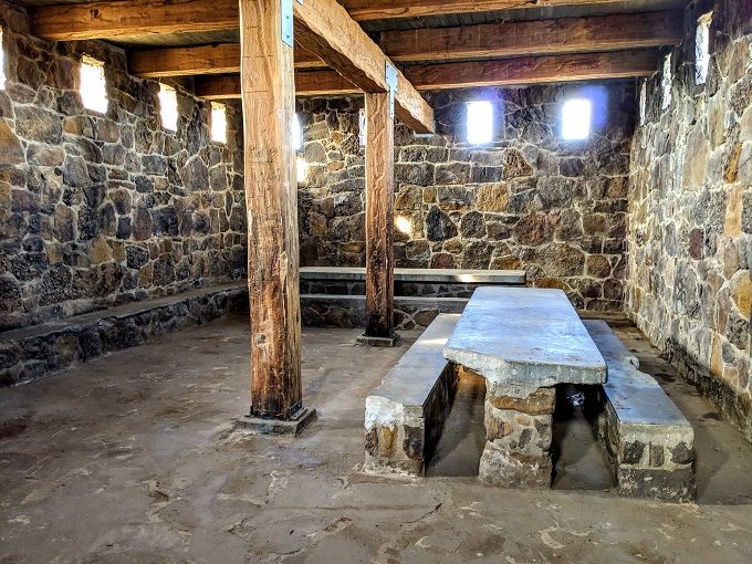 Picnic tables inside Coronado Heights Castle