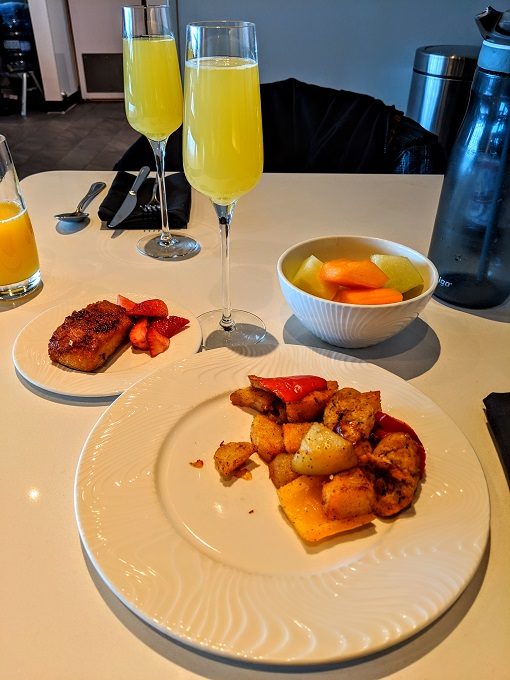 Breakfast in the Centurion Lounge at LaGuardia airport, New York
