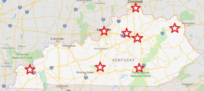 Cities we're visiting in Kentucky