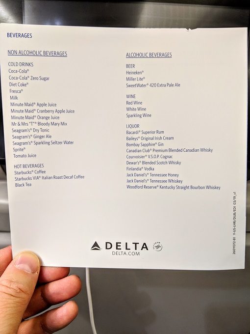 Delta 58 BOS-LHR in Economy - Drinks menu