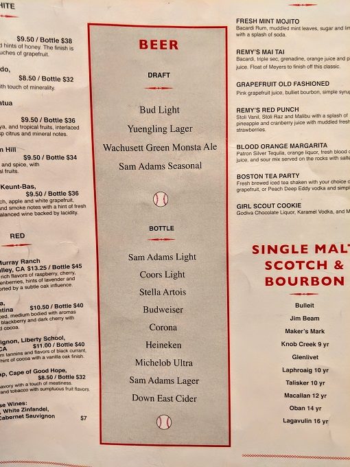 Jerry Remy's Sports Bar & Grill, Boston Logan Airport drinks menu - draft & bottled beer