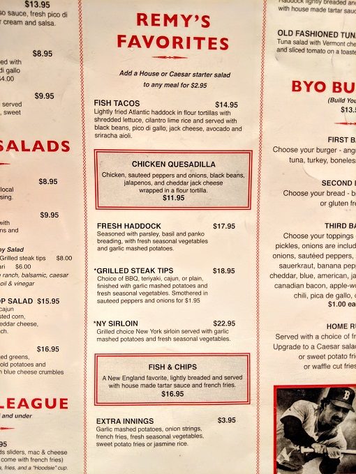 Jerry Remy's Sports Bar & Grill, Boston Logan Airport menu - Entrees