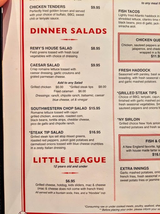 Jerry Remy's Sports Bar & Grill, Boston Logan Airport menu - Salads & kids meals