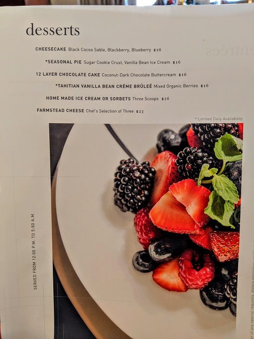 Park Hyatt New York - Room service menu 3