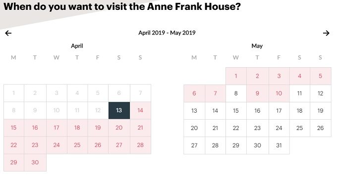Anne Frank House ticket calendar