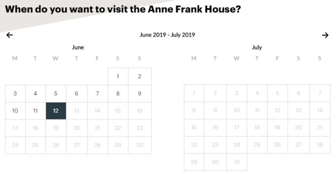 Anne Frank House ticket calendar - two months