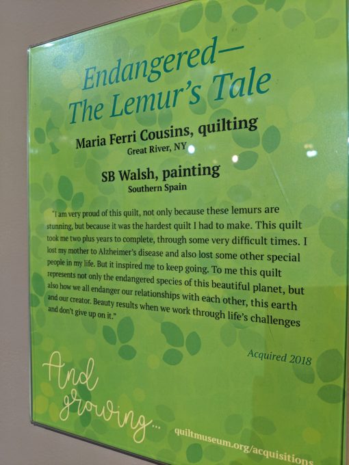 Endangered- The Lemur's Tale by Maria Ferri Cousins and SB Walsh National Quilt Museum