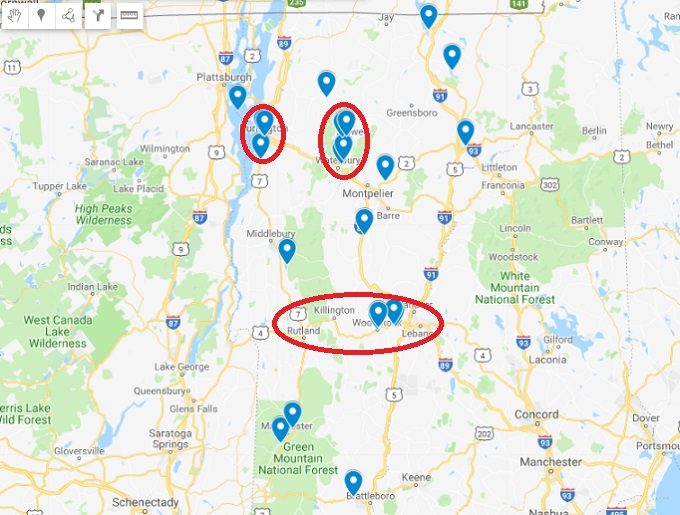 Map of things to do in Vermont