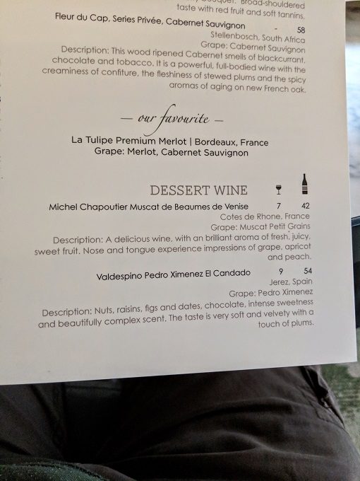 Renaissance Amsterdam Schiphol Airport - Dessert wine - Signature restaurant menu