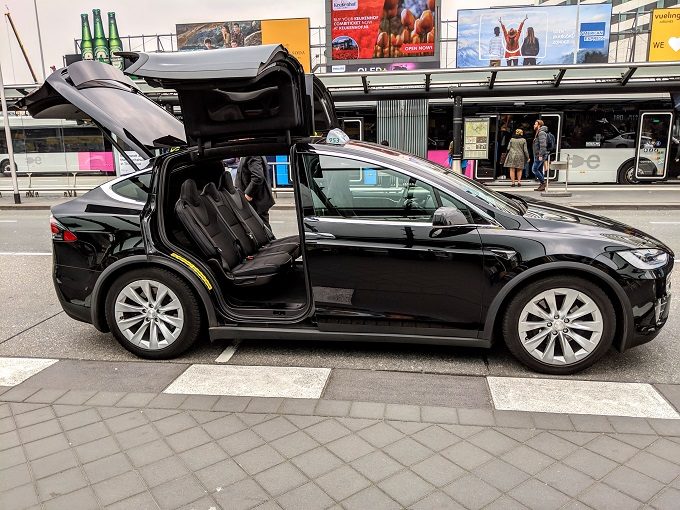 Tesla taxi at Amsterdam Schiphol Airport