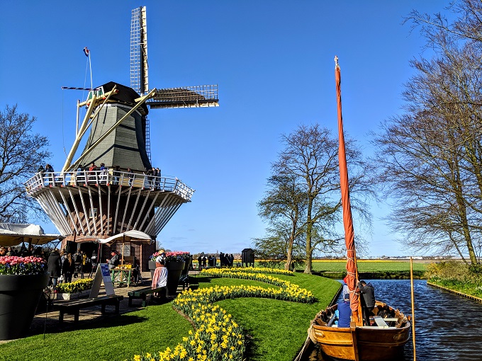Windmill at Keukenhof Tulip Gardens in Amsterdam, Netherlands