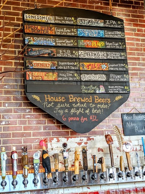 Beer menu at Dry Ground Brewing Company in Paducah, Kentucky