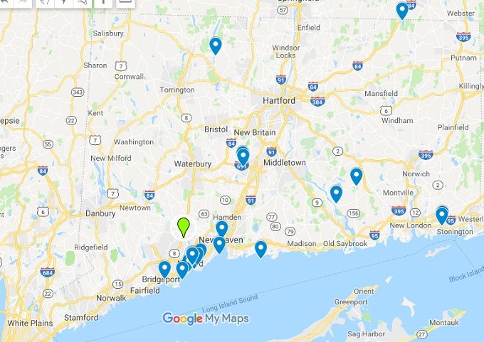 Map of things to do in Connecticut