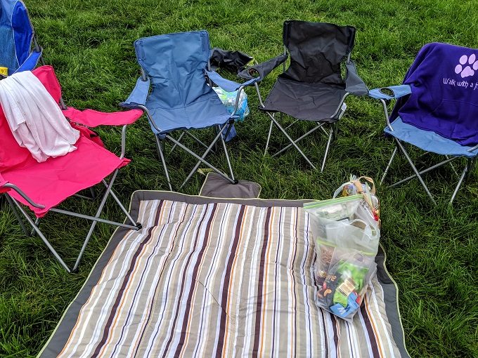 Our chairs, picnic blanket and food for the Kentucky Derby